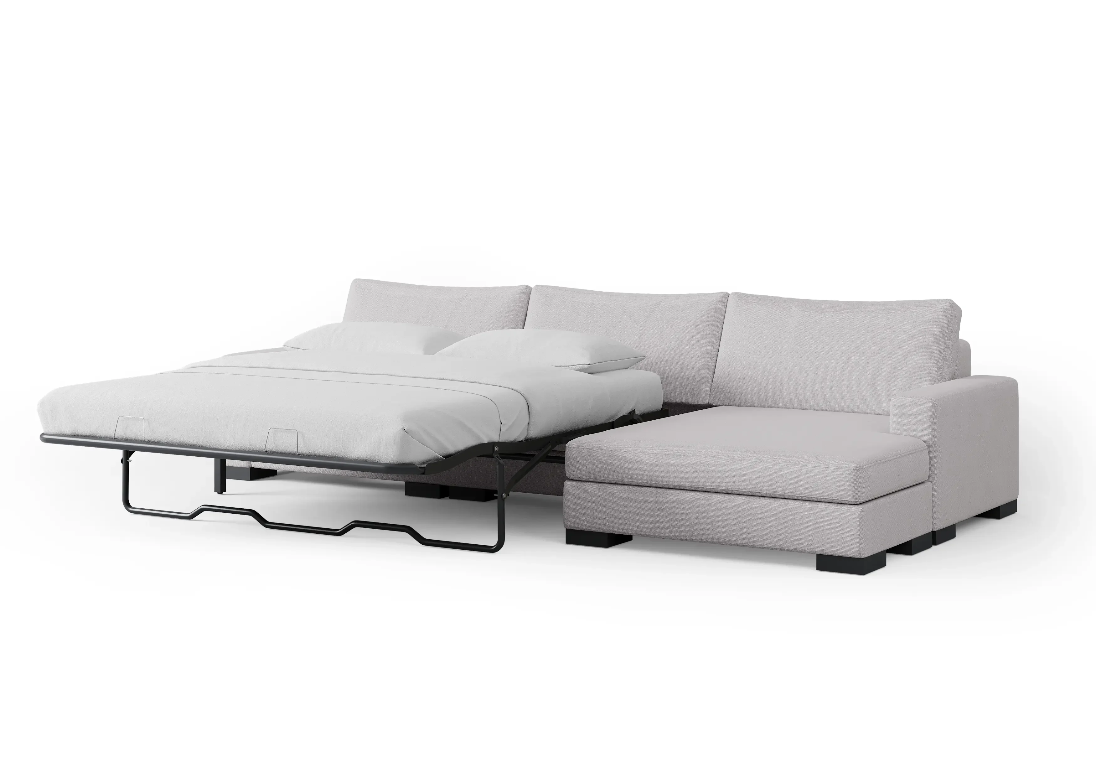 Grey Zen Sectional Sofa Bed with chaise extended into a bed