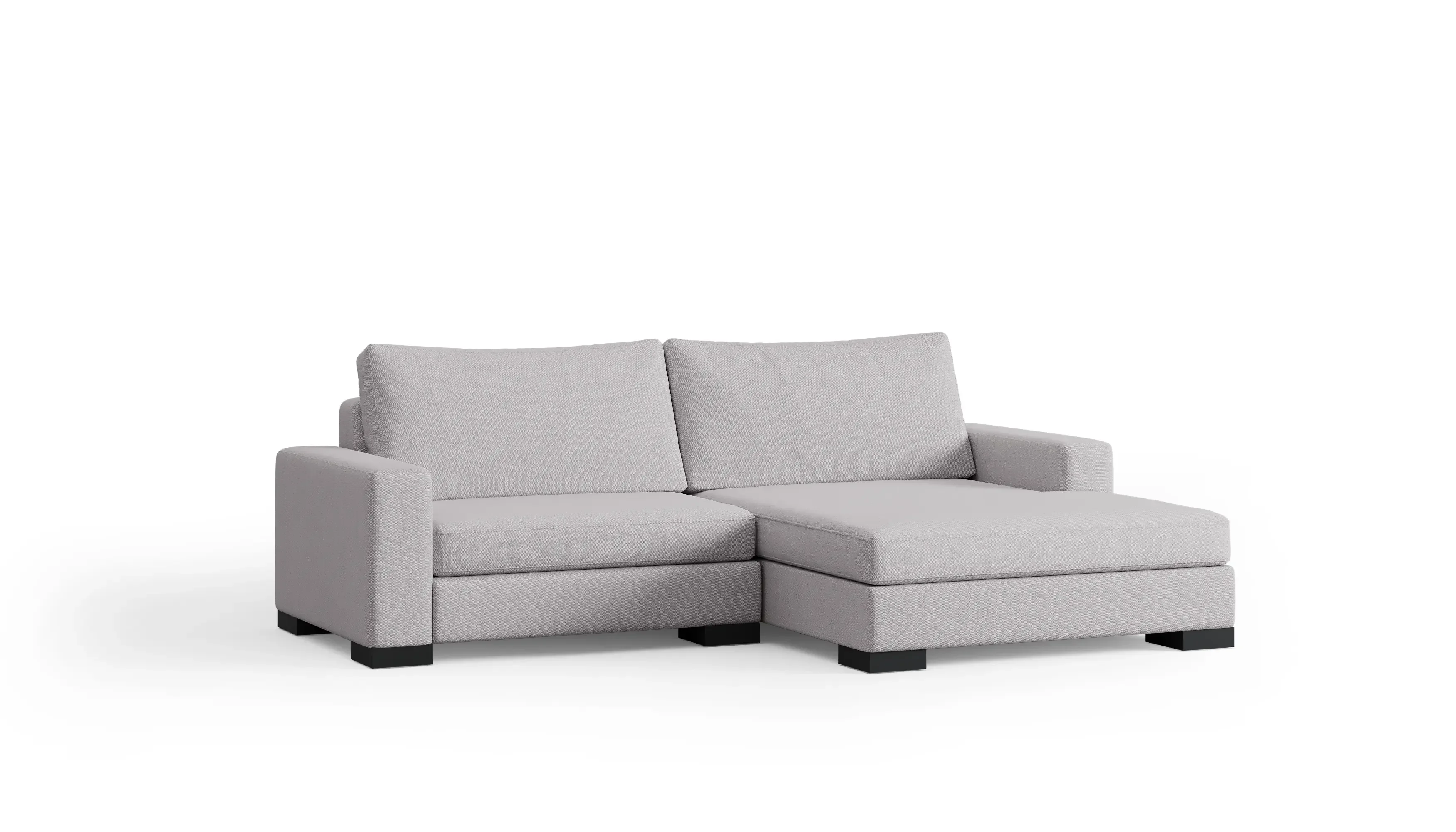 Two-seat Zen modular sofa with right-side chaise in light gray fabric