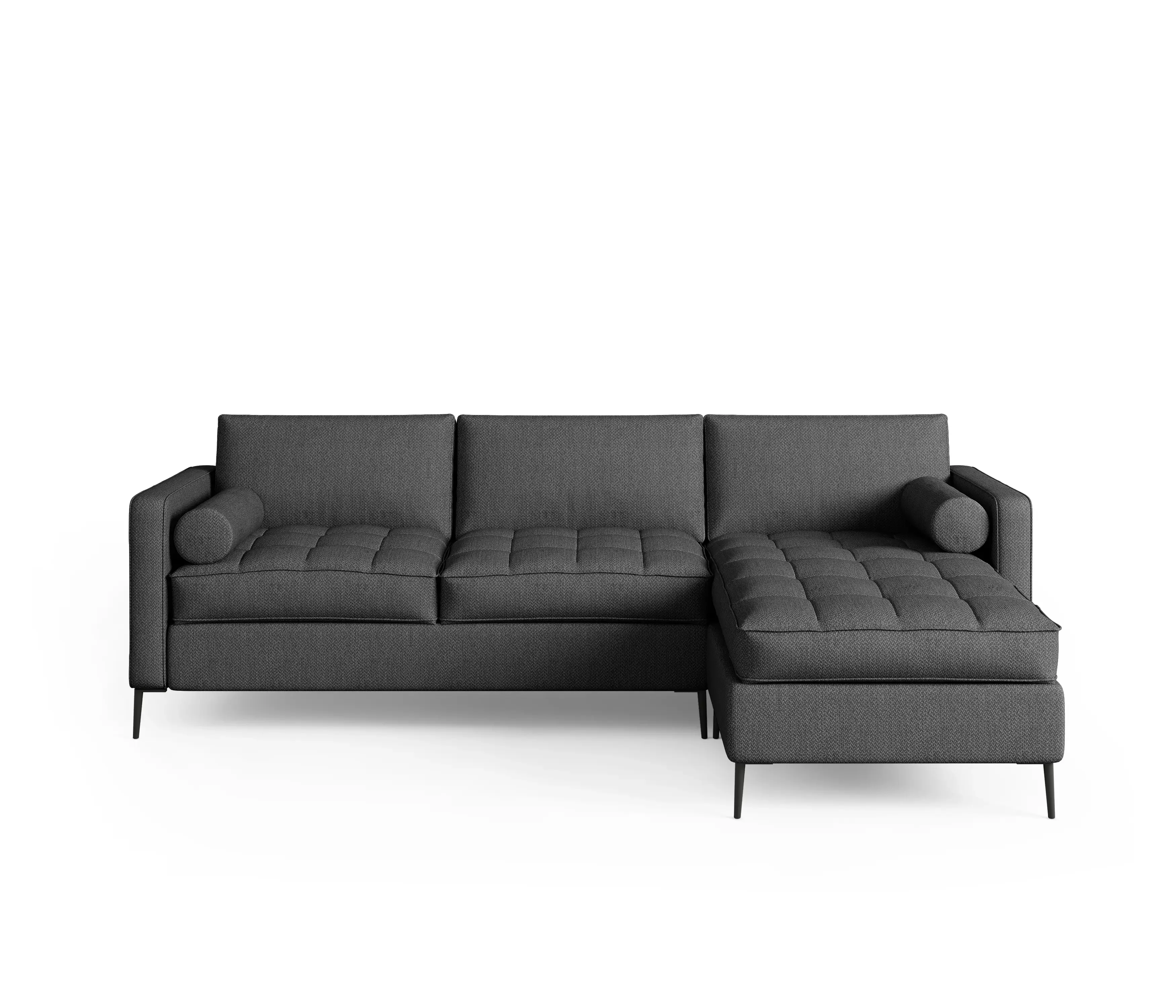 Charcoal grey Beauvoir sectional sofa with quilted cushions and an extended chaise