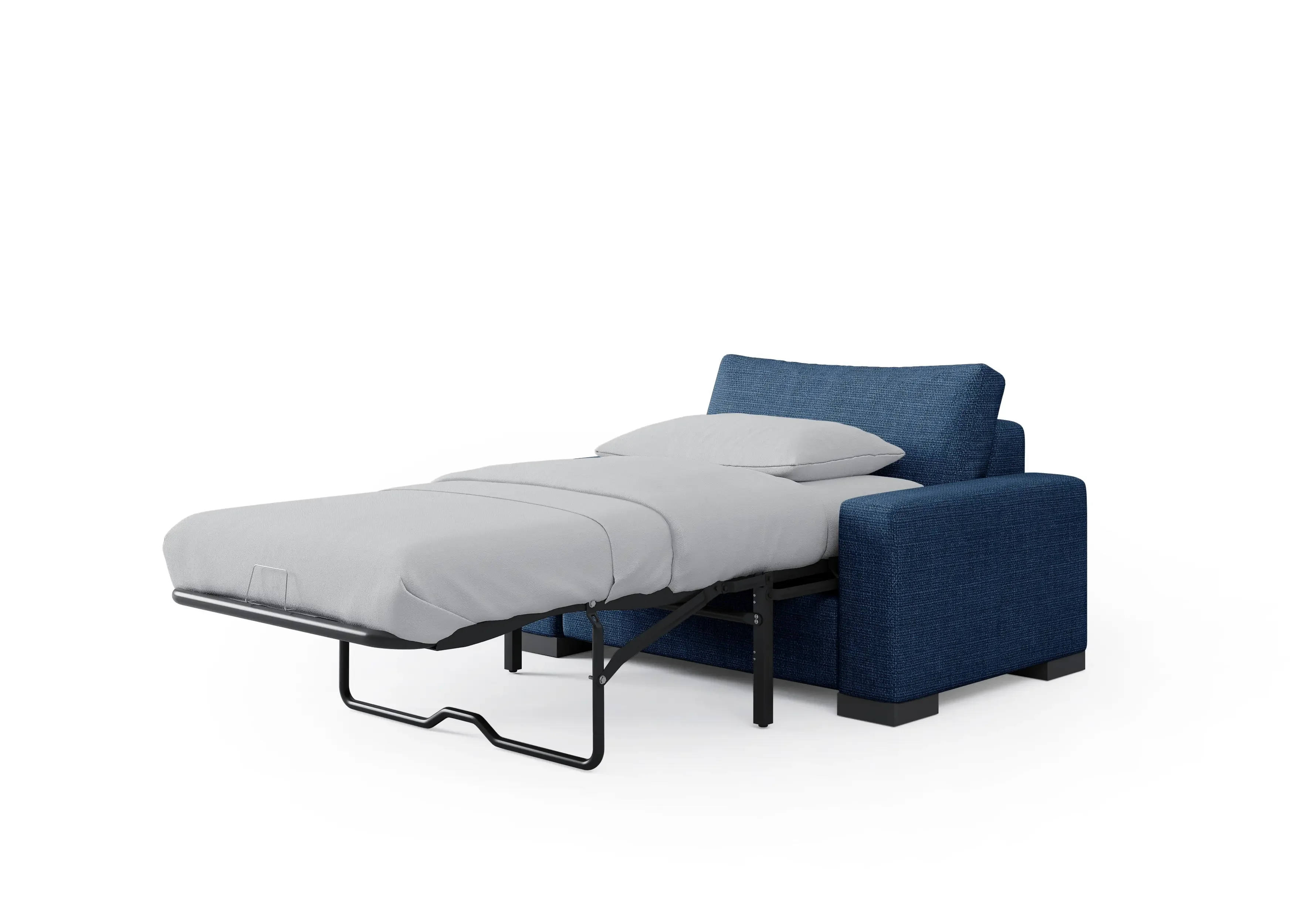 Navy blue Zen Sofa Bed Chair extended into a single bed