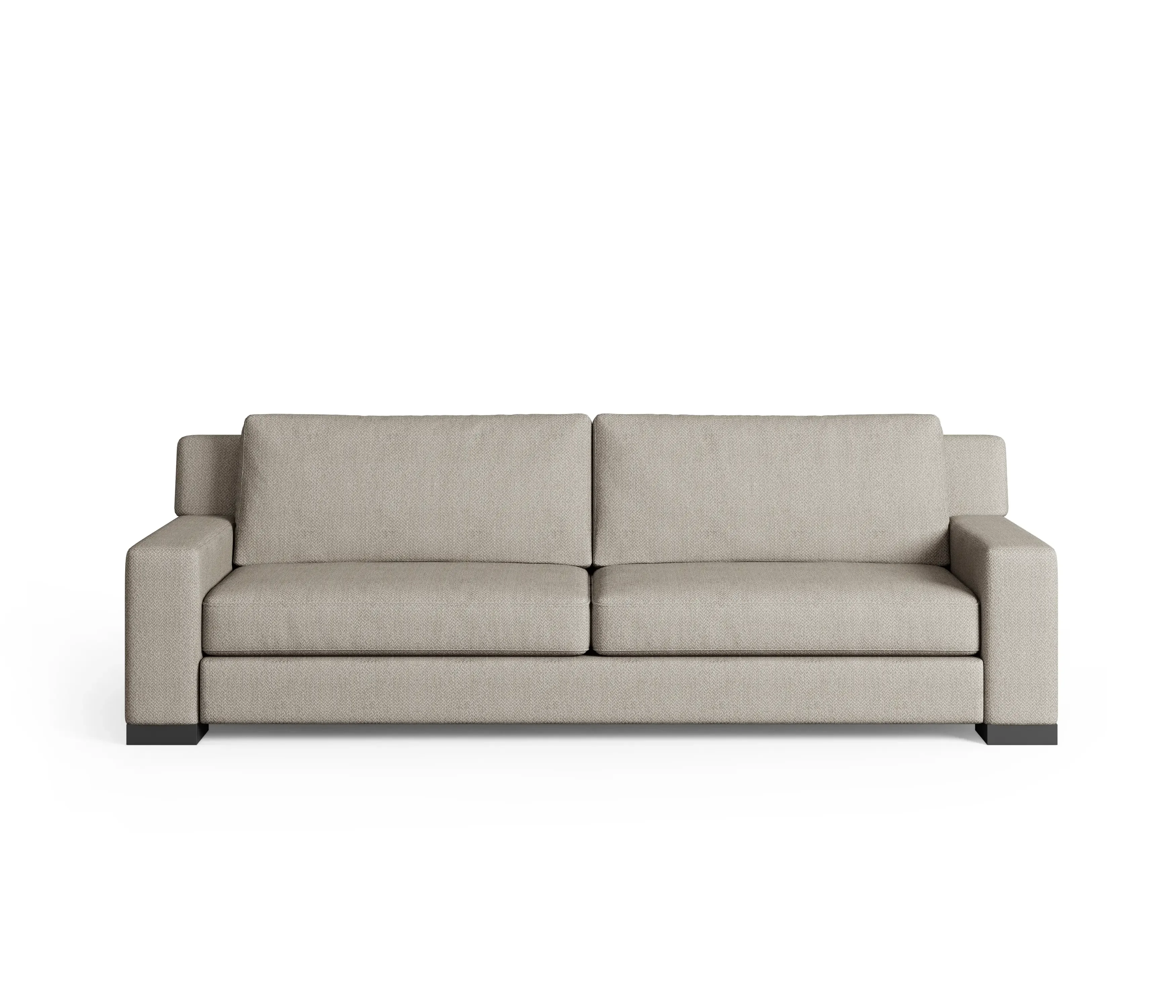 Cream beige Serrant ultra-wide minimalist sofa on a white background