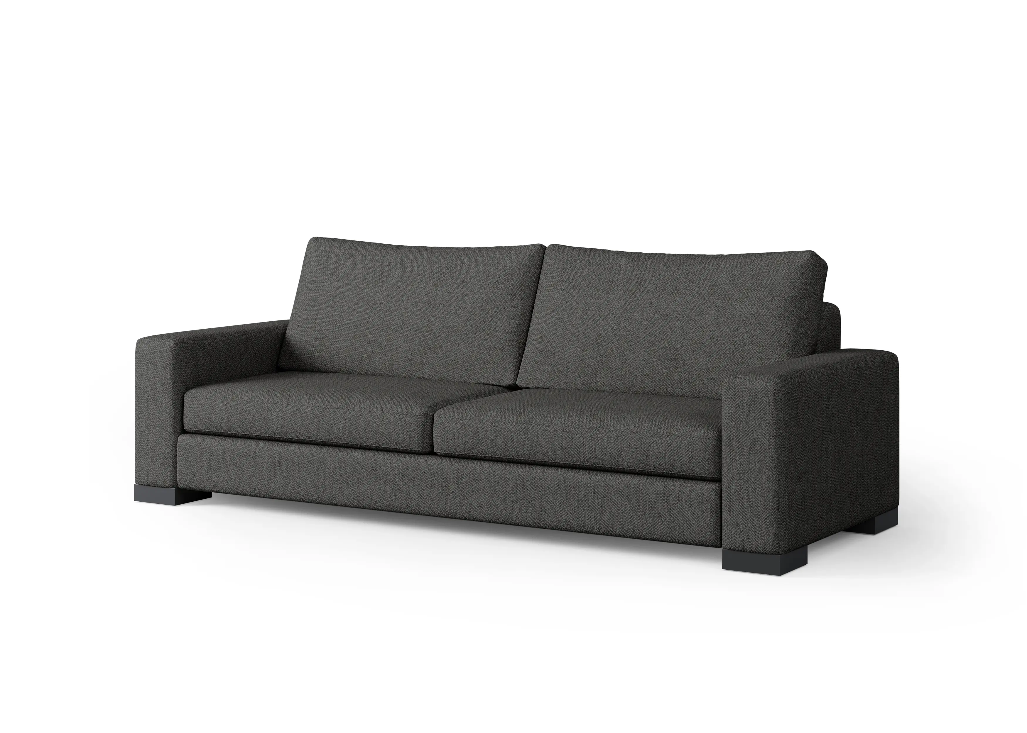 Zen sofa upholstered in charcoal-gray woven fabric