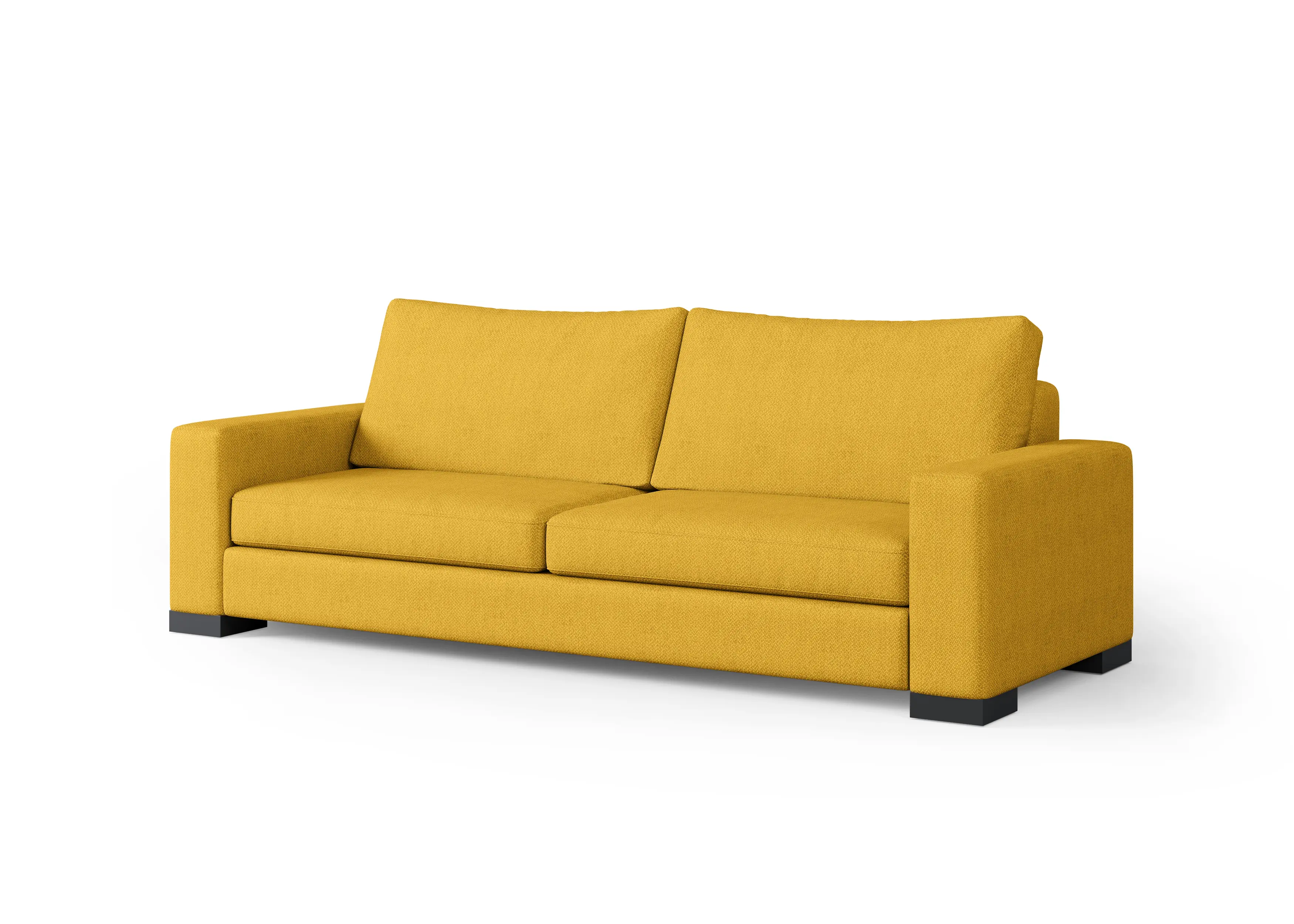 Zen sofa upholstered in mustard-yellow woven fabric